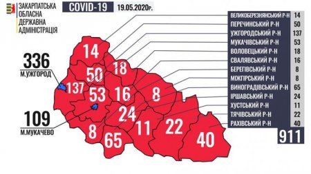 COVID-19 - Закарпаття, в розрызы районыв, станом на 19 травня