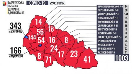 COVID-19 - Закарпаття, в розрізі районів, станом на 22 травня