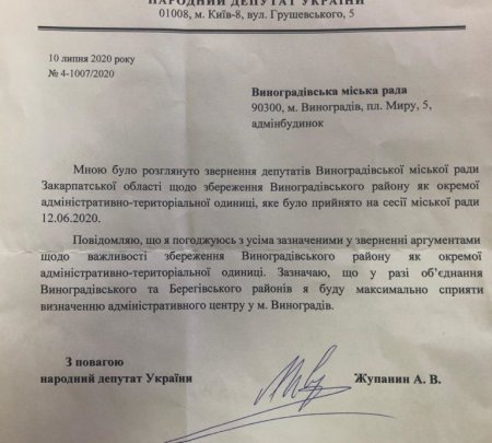 Закарпатський нардеп Жупанин проголосував за знищення Виноградівського району
