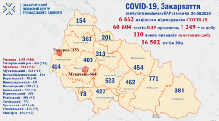 За добу в Закарпатті 110 нових інфікованих на короновірус