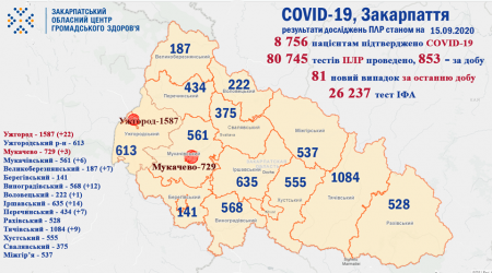 Протягом минулої доби  на Закарпатті зафіксували 81 новий випадок коронавірусу